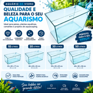 Aquário de vidro 10L 20L 30L e 50L para aquarismo
