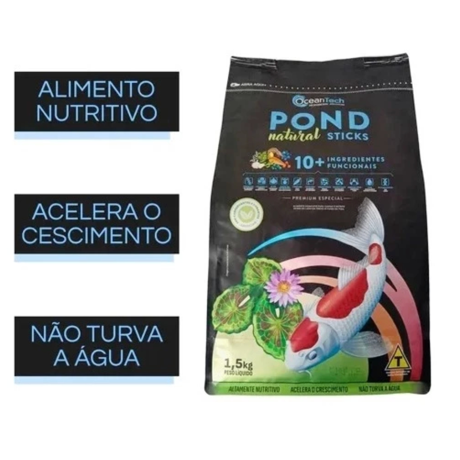 Ração para Carpas Ocean Tech Pond Natural Sticks Bag Ração P/ Carpas, kinguios, Koi E Outros Peixes De Agua Fria