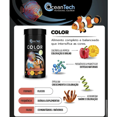 Ração Color Flakes Ocean Tech para Peixes Ornamentais Tropicais Realça Cores Alimento em Flocos - Imagem 2