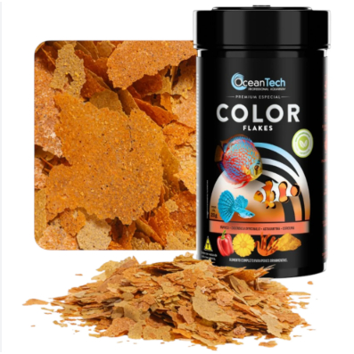 Ração Color Flakes Ocean Tech para Peixes Ornamentais Tropicais Realça Cores Alimento em Flocos
