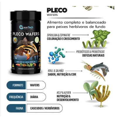 Ração Ocean Tech Pleco Wafers para Cascudos e Peixes de Fundo Herbívoros – Pastilhas que Afundam - Imagem 2