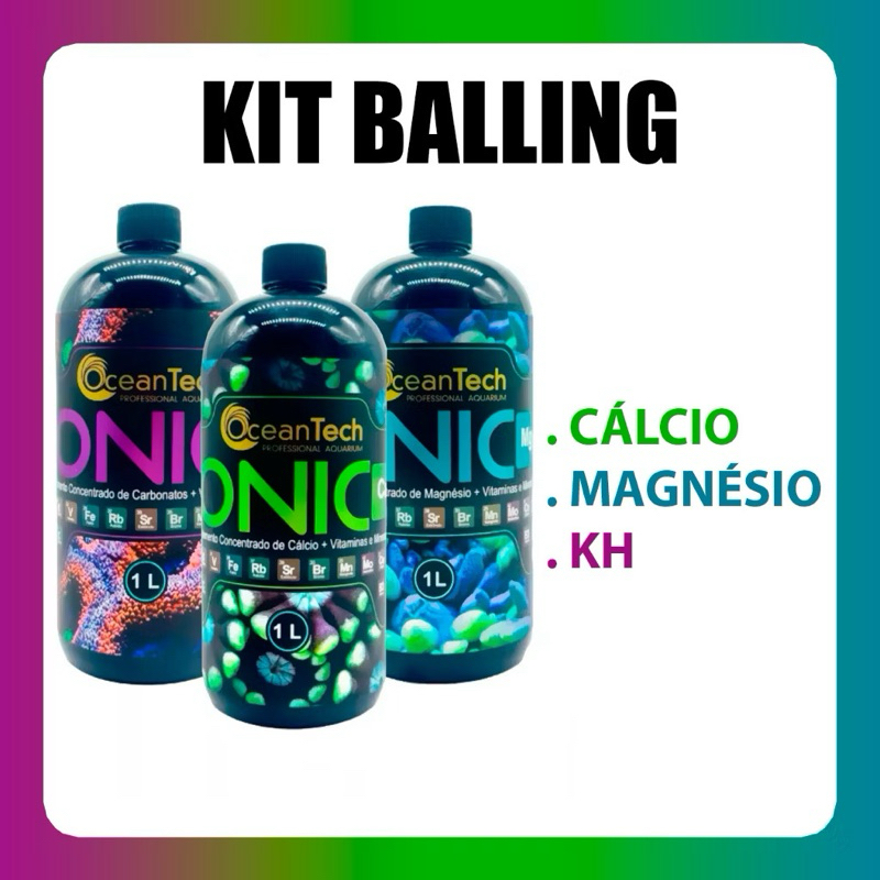 Kit Balling Ocean Tech Ionic Cálcio + Magnésio + KH – 1 Litro Cada (Método Balling Completo)