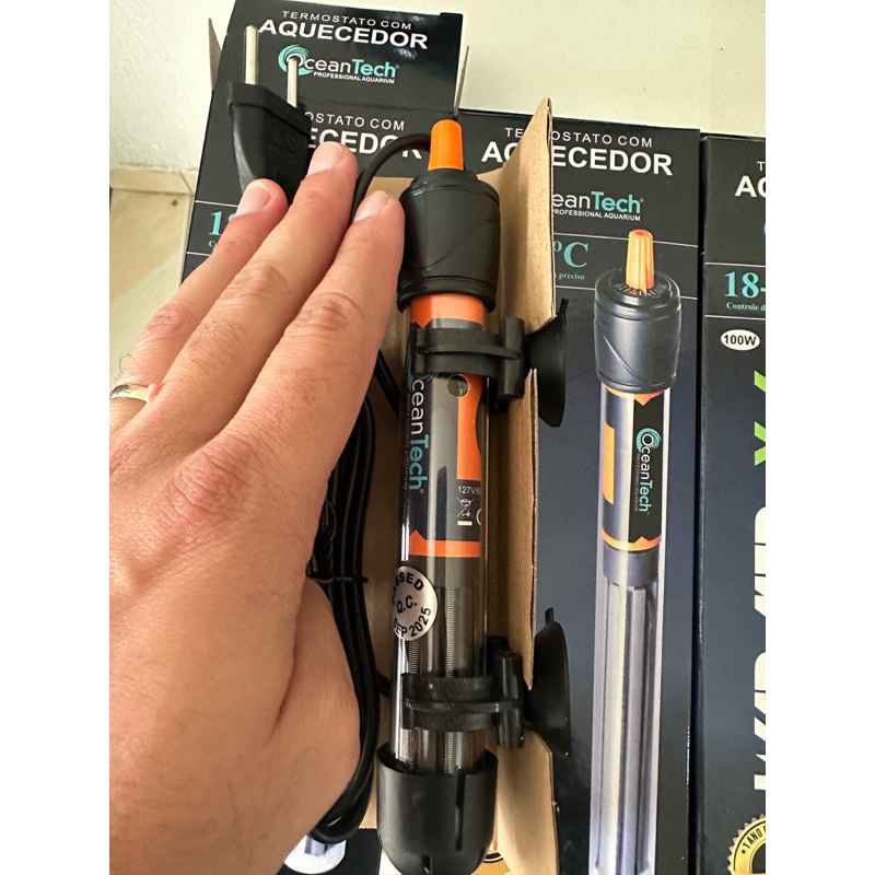 Aquecedor com Termostato Ocean Tech para Aquário 10W 25W 50W 100W 200W 300W 500W Água Doce e Marinho