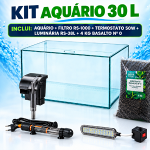 Kit Aquário Completo 30 Litros com filtro, termostato, luminária e basalto