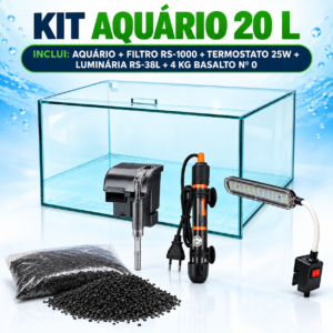 Kit Aquário Completo 20 Litros com filtro, termostato, luminária e basalto